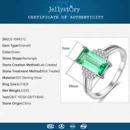 Jellystory Fashion Elegant 925 Sterling Silver Female Ring Rectangle emerald green gemstone rings for wedding party Fine Jewellery Y200321