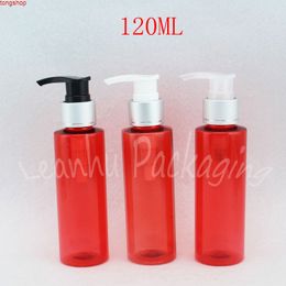 120ML Red Flat Plastic Bottle With Lotion Pump , 120CC Makeup Sub-bottling Shampoo / Shower Gel Packaging Bottlegood qualtity