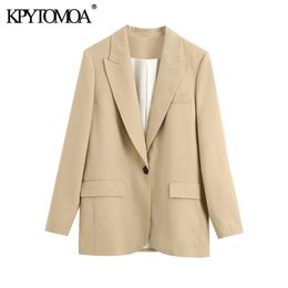 KPYTOMOA Women Fashion Office Wear Loose Fitting Blazer Coat Vintage Long Sleeve Pockets Female Outerwear Chic Tops 201201