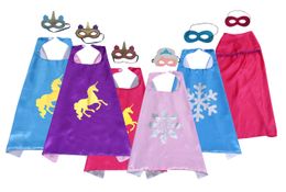 Camada dupla de estilo multi-estilo Unicorn superhero capa e máscara conjunto 70 * 70 cm crianças crianças cetim fantasia vestido halloween cosplay trajes favores partido