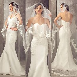 2021 Real Image 3 Metres Bridal Veils Wedding Hair Accessories White Ivory Long Lace Appliques Tulle Cathedral Length Church Veil