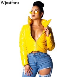 Wjustforu Winter warm Pu Parka Jacket Women Leather Long Sleeve Tops Bubble Coat Outerwear Pius Size S-xxxl Bodycon Outwear Slim 201201