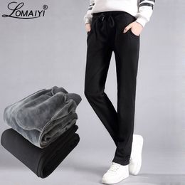 LOMAIYI Plus Size Winter Warm Pants For Women Korean Sweatpants Women's Trousers Female Black Soft Fleece Cotton Pants BW032 T200104