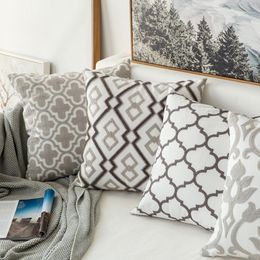 Home Decor Emboridered Cushion Cover GreyGeometric Canvas Cotton Suqare Embroidery Pillow Case Cover 45x45cm 210201