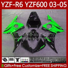 Green Flames Bodywork Kit For YAMAHA YZF R6 600CC YZF600 YZF-R6 2003-2005 Cowling 95No.168 YZF R 6 600 CC 2003 2004 2005 Body YZF-600 YZFR6 03 04 05 Motorcycle Fairing