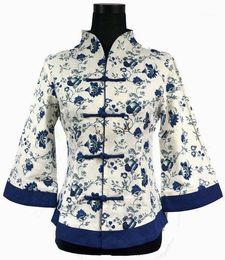 Women's Jackets White Blue Vintage Chinese Women's Linen Jacket Clothing Coat Flowers Plus Size S M L XL XXL XXXL 4XL 5XL 2218-21