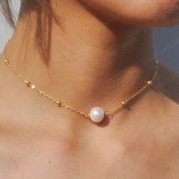 Classic Gold Women's Pearl Choker Necklaces Simple Fashion Female Gold-Color Chain Necklace Jewellery Romantic Valentine Girl