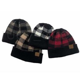 Women Plaid Knitted Beanies Outdoor Winter Fashion Grid Warm Wool Knitting Hat Party Hats Supplies RRA3825