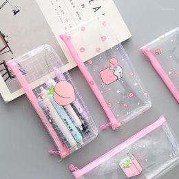 Pencil Cases Cute Peach Milk Case Kawaii Transparent Pencilcase Simple Bag Girls Box Student School Stationery Supplies1