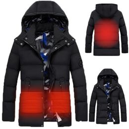 Men Winter Outdoor USB Infrared Heating Hooded Jacket Women Outdoor Coat USB Electric Heating Hooded Jackets Thermal Coat 201114