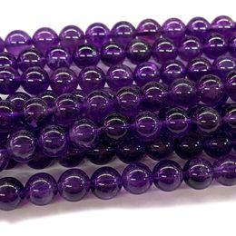Natural AA grado genuina amatista púrpura oscuro redonda granos para joyería haciendo 15"