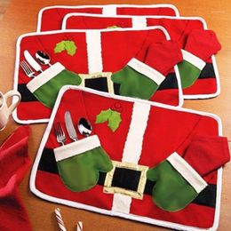 Mats & Pads Wholesale- Christmas Placemat Santa Claus Tableware Holder Pocket Kitchen Dinner Cutlery Bag Party Xmas Table Decoration 45*30cm