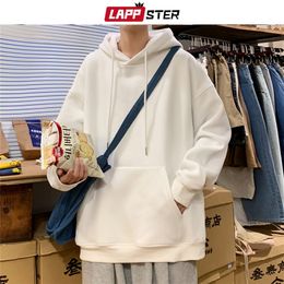 LAPPSTER Oversized Graphic Hooded Hoodies Winter Mens Thick Japanese Streetwear Harajuku Sweatshirts Black Fleece 220217