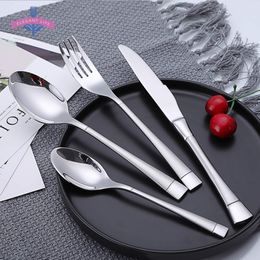 24 PCS Cutlery Flatware Stainless Steel Matte Knife Fork Spoon Tableware Set Family Candlelight Dinner Party Gift Box Y200610