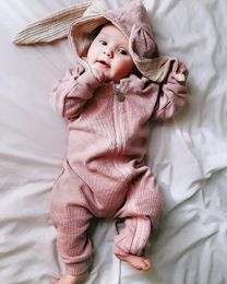 Newborn Baby Girls Boys Clothing Rompers Rabbit Warm Long Sleeve Bunny Style Pajamas Infant Zipper Jumpsuits Toddler Hooded 201029