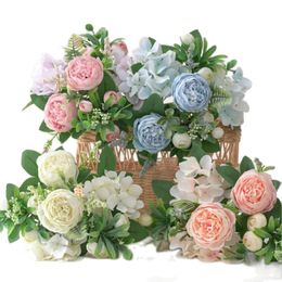 Fake Flowers Hydrangea & Peony (6 Stems/Bunch) 12" Length Simulation Round Peonia Plastic Accessories for Home Decorative Artificial Flower