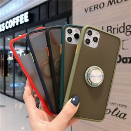 Clear Hard Matte Phone Case With Magnetic Car Ring Holder Cover for iPhone 15 14 13 12 11 7 8 Pro Plus