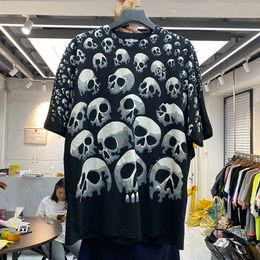 Men's T-Shirts Street high street full printed skull men's loose large plate round neck leisure youth Personalised short sleeve T-shirt