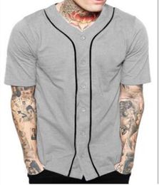 Cheap Men Baseball Jersey T Shirt Short Sleeve Street Hip Hop Baseball Top Shirts Button Grey Solid Sport Shirt