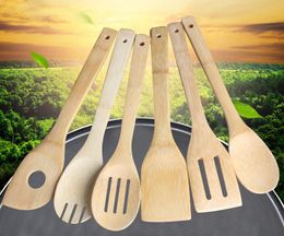 Bamboo spoon spatula 6 Styles Portable Wooden Utensil Kitchen Cooking Turners Slotted Mixing Holder ship