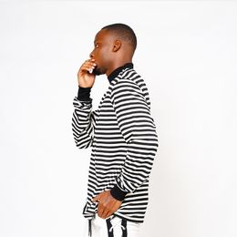 HEYGUYS original men's striped foundation Europe street style T-shirt long sleeve t-shirt men bottom loose head 201203