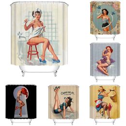 Cartoon Girl Printed 3d Bath Shower Curtains Waterproof Polyester Fabric Washable Bathroom Curtain Screen With Hooks Accessories Y200108