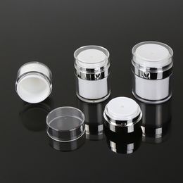 Free Ship Acrylic Press Airless Pump Lotion Jars and Bottles Empty Round White Vaccum Pump Cosmetic Cream Jar 15g 30g 50g Skin Care Container Jars Wholesale