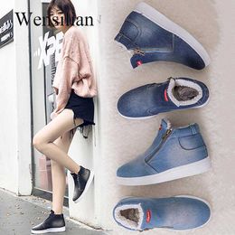 Hot Sale-Fashion Winter Women Boots 2018 Warm Canvas Shoes Woman Ankle Boots Short Plush Zipper Seakers Ladies Botas Mujer Invierno