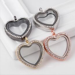 hot sale heart shape floating locket with crystals magnetic locket pendant Classic Heart Memory Jewelry free shipping