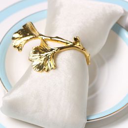 10pcs Golden gingko leaf napkin buckle wedding hotel decoration napkin ring 201124