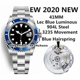 2020 EWF 904L Steel 41mm Date Automatic Mens Watch Blue Ceramic Bezel Black Dial 904L Steel Bracelet Gents Watches