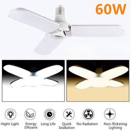 Led Bulb E27 60W Led Lamp Ceiling Fan Led Light 85-265V Foldable Fan Blade Angle Adjustable For Home Garage Lighting