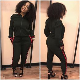 TWO PIECE SET Stripe Jogger Pants Women Sweatsuit Runway Tracksuit 2 Pieces Set Sporting Suit Female Clothing Outfits Plus Size LJ201125