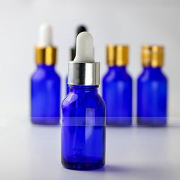 Blue 15ml Essential Oil Round Dropper Bottles Glass Serum Bottle 15 ml with Black Silver Gold Cap