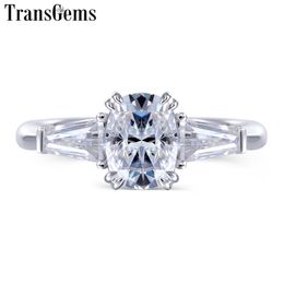 Transgems 10K White Gold 5*7mm Cushion Cut Captivating F Colour Engagement Ring for Women Three Stone Engagement Ring Y200620