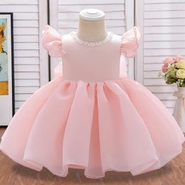 Girl's Dresses 2022 Summer White Pink Dress Baptism Gown First 2 1 Year Birthday Baby Girl Bow Princess Party Girls Clothes