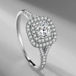 European and American Style New Sale S925 Silver Platinum-plated Glittering Diamond Ring Luxury Gorgeous Female Wedding Jewelry