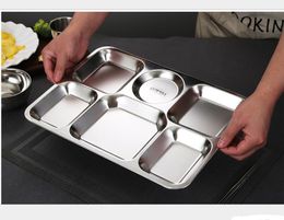 27*38cm Stainless Steel Fast Food Tray Plates Restaurant Hotel Service 6-Grid Rectangular Dish Kitchen Canteen Dining Plate SN4944