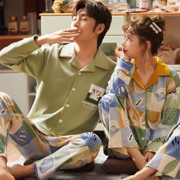 NIGHTWA Couple Pyjamas Set Autumn Cardigan Pyjamas Women and Men Pyjamas Long Sleeve Sleepwear Family Pijama Cute Lounge Pijama 201217