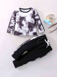 Baby Tie Dye Contrast Side Seam Tee & Knot Front Pants SHE