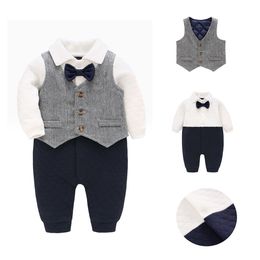 Fall new haunch suit gentleman creeper air cotton one piece suit out wear baby clothes kids clothing set one piece suit