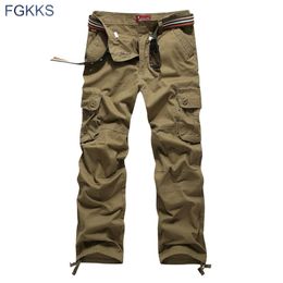 FGKKS New Arrival High Quality Spring Style Fashion Clothing Solid Mens Cargo Pants Cotton Men Trousers Joggers Plus Size 201110