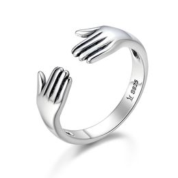 Give Me A Hug Hand Open Finger Rings for Women 100% Real 925 Sterling Silver Adjustable Ring Fine Jewellery Gifts YMR177