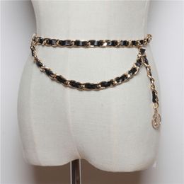 Metal Waist Chain Casual PU Leather Braided Belt Stylish Personality Women Dress Decoration Thin Waistband J1209