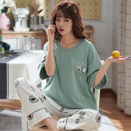 Women's Cute Cosy Pyjamas Set 2 Pieces Korean Pyjama 2020 Summer Casual Short-sleeved Trousers Home Clothes For Women Sets LJ200822