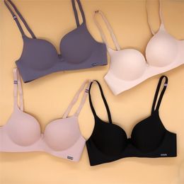 Bras For Women Cotton Sexy Lingerie Seamless Gather Underwear Bra AB Cup Adjust Candy Colour Cute Bralette Wearless Comfort 220311