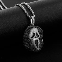 Hip Hop Iced Black Skull Ghost Pendant Necklace With 4mm Tennis Chain Micro Paved Cubic Zirconia Gift For Men