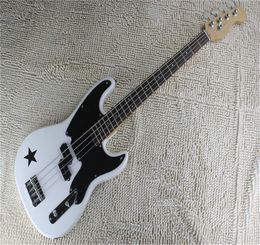 Pure White Black Five-pointed Star Pattern Basswood Fingerboard Platanewood Top Silver Hardware Electric Bass Guitar