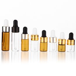 2021 Clear Dropper 1ml 2ml 3ml Mini Glass Bottle Essential Oil Display Vial Small Serum Perfume Brown Sample container