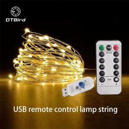 USB remote control 8 function copper wire lamp string Christmas wedding bedroom decoration 10m 100 light silver wire lamp Y200903